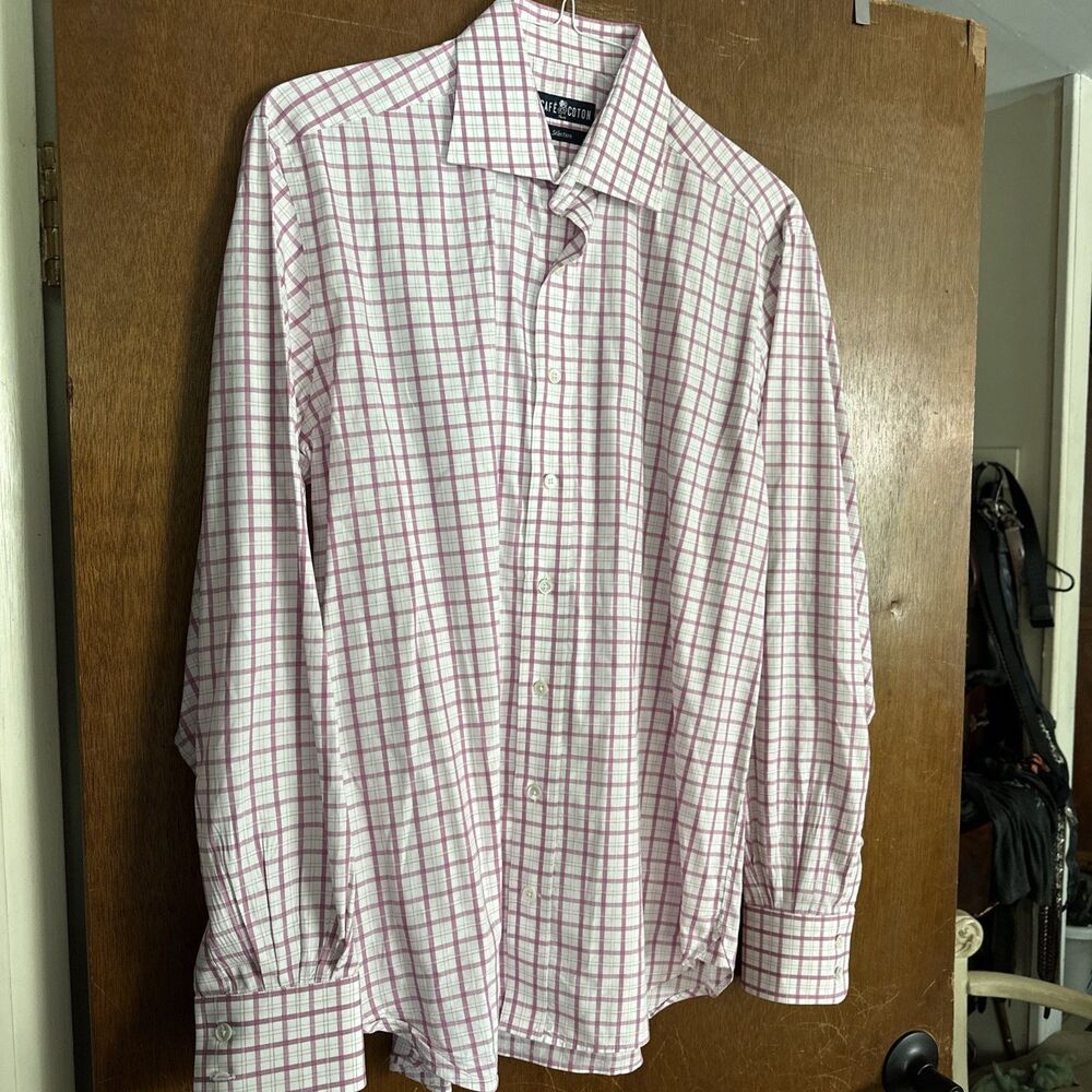 Cafe Coton Selections Long Sleeve Shirt Mens 41 16 Red Plaid Cotton Dress